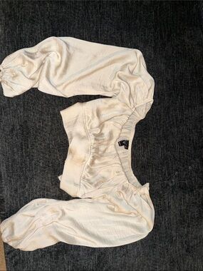 Windsor Cream Ruffled Elastic Waist Cropped Top